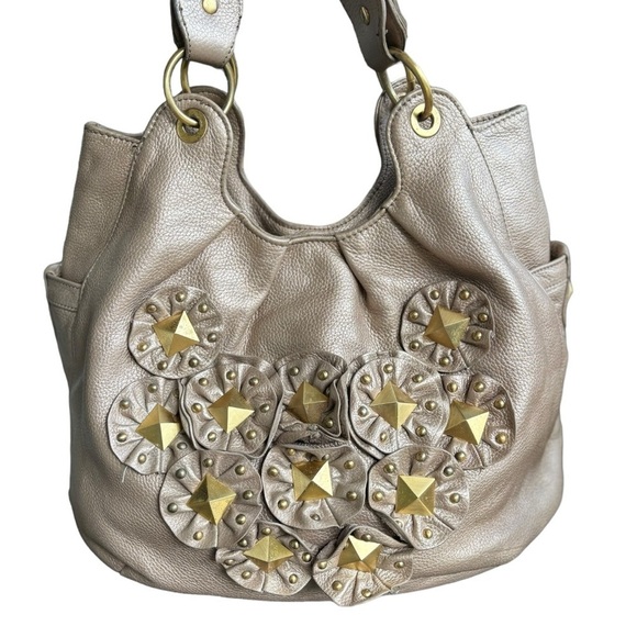 Isabella Fiore Star Stud Angie Bag Beige Bronze Leather Bag Gold with Gold Studs - Picture 11 of 11
